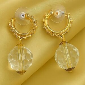 Gold Dainty Hoop Earrings w/ Clear Crystal Drop – Bold Statement Fashion Jewelry